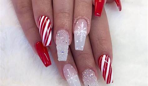 Christmas Acrylic Nails Short Coffin Burgundy With Good Glitter And Snowflake