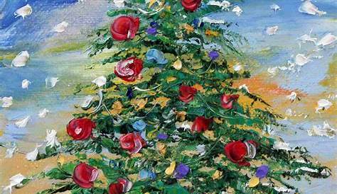 Christmas Artists Paintings Tree Painting Holiday Art Original Oil Palette Knife