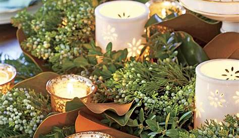 Christmas Centerpiece Real Table Made With Evergreens And Ornaments Hearth