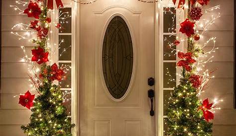 Christmas Door Decorations Lights Front Garland With Decor Holiday