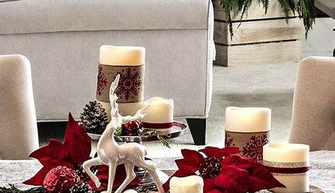 Christmas End Table Decorations A Setting With Candles And Plates