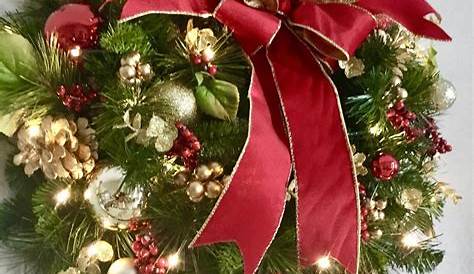 Christmas Garland Wreath 4 PC Set Red Velvet Ribbons Etsy