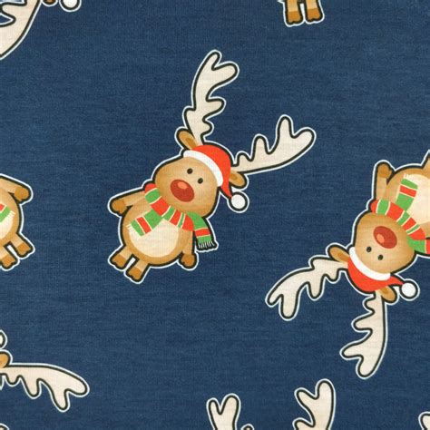 Christmas jersey fabric reindeer in jumpers, pink Oeko