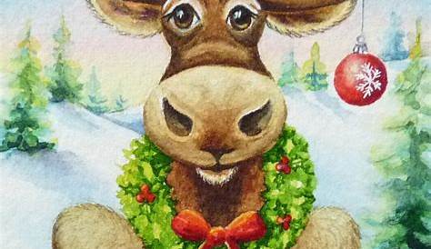 Christmas Moose Paintings On Canvas Easy