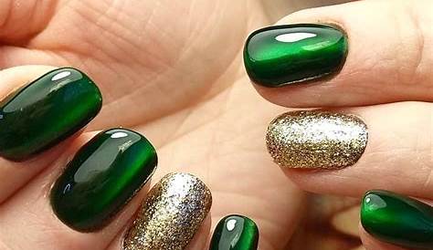 Christmas Nail Designs Green And Gold Holiday XMAS Design Glitter