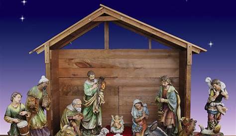 Christmas Nativity Set With Wooden Stable RESERVED For Jim Kruse 36in wide