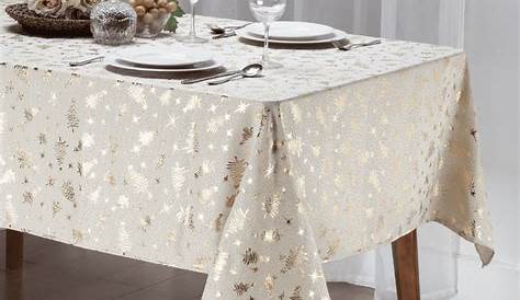 Christmas Table Cloth Gold Tree scape Design Idea