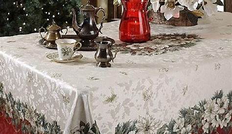 Christmas Table Cloth Nearby Winter Wonderland Poinsettia cloth Fabric
