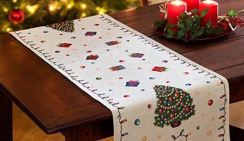 Christmas Table Runner Linen Personalised Holly By Meenymineymo