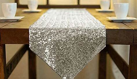 Christmas Table Runner Silver White And Sequined Dining In Kitchen