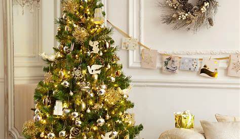 Christmas Tree Decorations Gold Scandinavian Style Interior Stock Photo