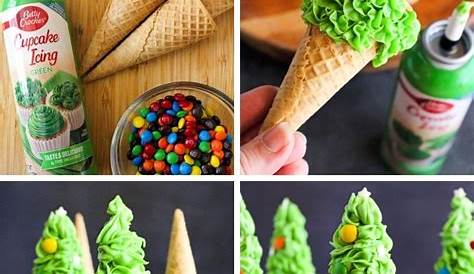 Christmas Tree Ice Cream Cone Cone Decorating With Icing And Sprinkles
