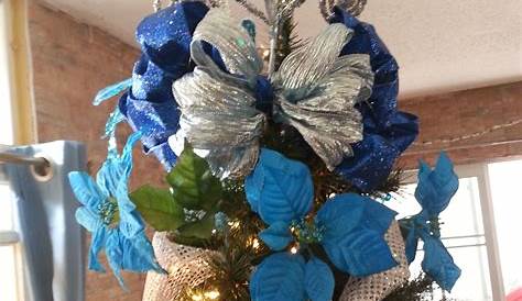 Christmas Tree Topper Blue Silver Bow Extra Large Holiday Bow
