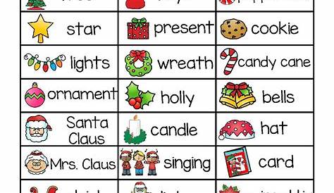 Christmas Vocabulary List With Pictures Book English Created Resources