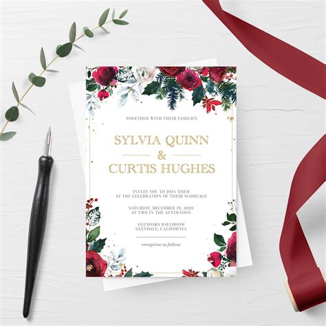 Christmas Wedding Invitation Set Template Printable Etsy