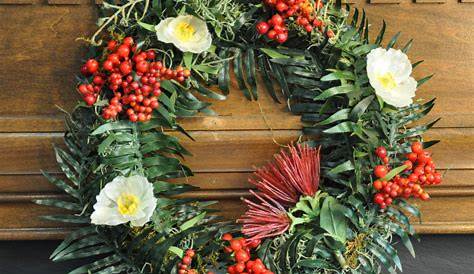 Christmas Wreath New Zealand With Pohutukawa Flower And Silver Fern Koru