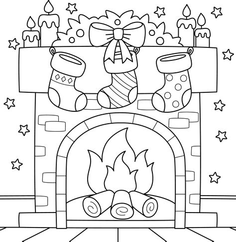 Christmas Fireplace Coloring Pages For A Festive Holiday Season