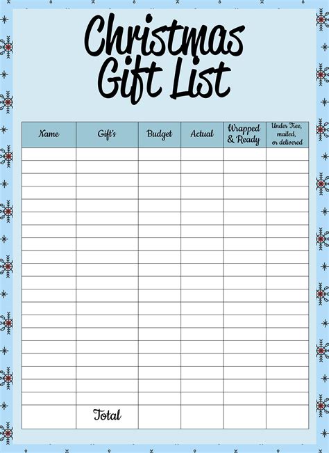 6 Best Free Printable Christmas Gift List Template