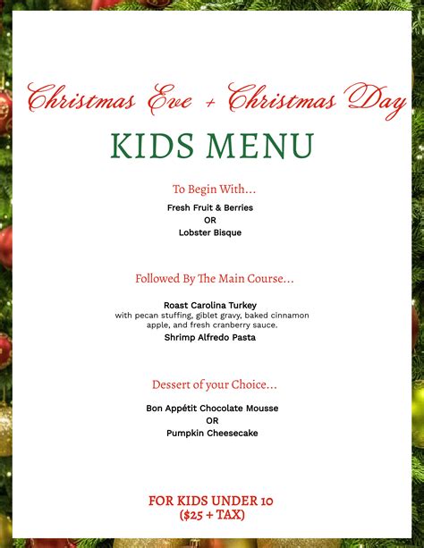 Christmas Kid Menu