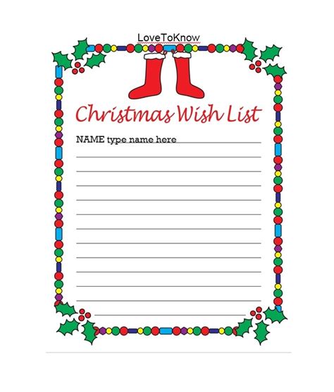 christmas list templates