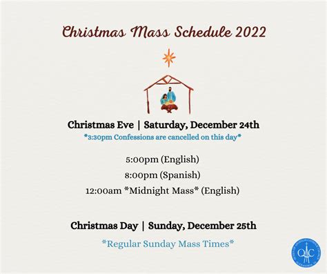 christmas mass schedule 2022