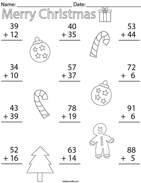 Christmas Math Double Digit Worksheets