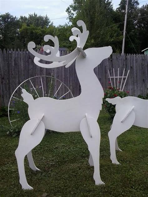 Outdoor White Reindeer Christmas Wood Yard Art lawn Decoration Rena