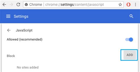 chrome block javascript on specific sites