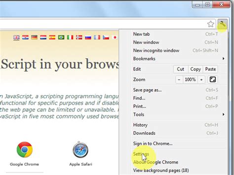 chrome browser javascript settings