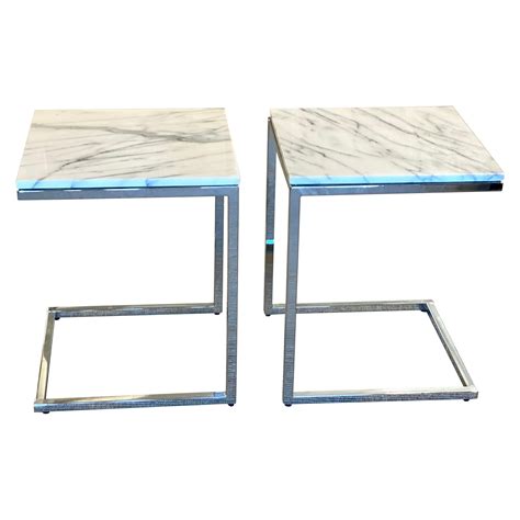 Chrome Side Table With Marble Top