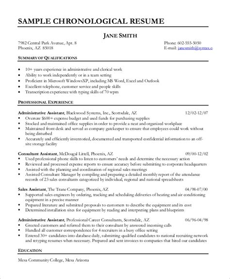 12+ Chronological Resume Templates Free Word, Excel & PDF Formats