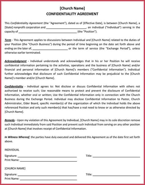 9 Free Church Confidentiality Agreement Templates