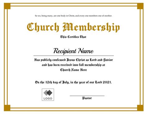Free Printable Church Membership Certificates