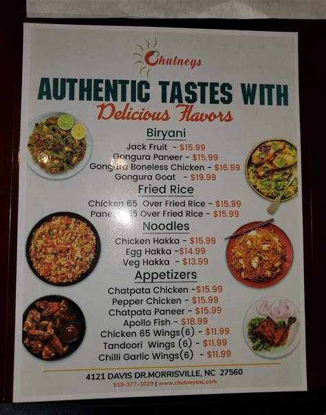 Chutneys Indian Menu