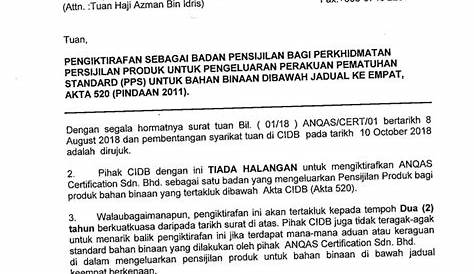 Recognition letter from CIDB – 2018 | Anqascertification