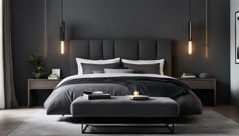 grey comfort, bedroom design, dark wall, interior design, warm design