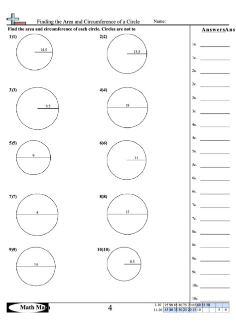 circle circumference worksheet answer key