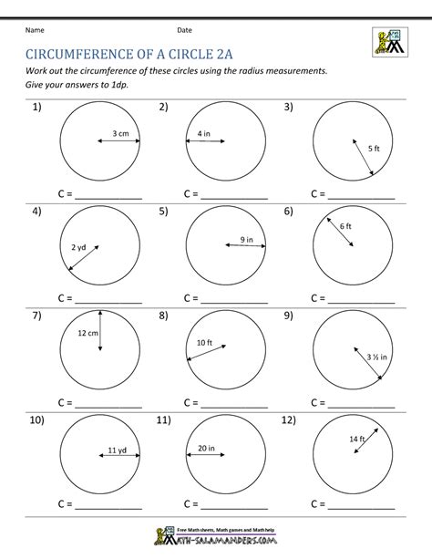 Circle Circumference Worksheet