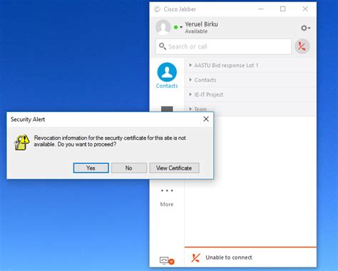 cisco jabber certificate error
