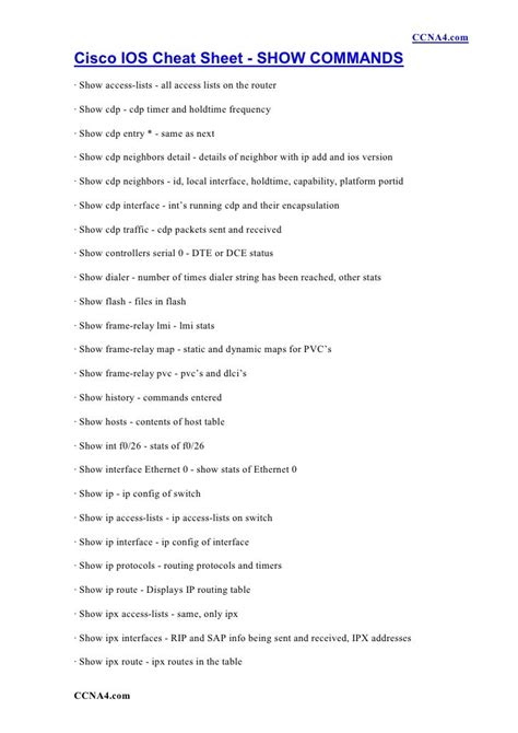 cisco router show commands cheat sheet