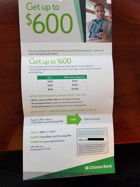 citizens bank $600 checking offer