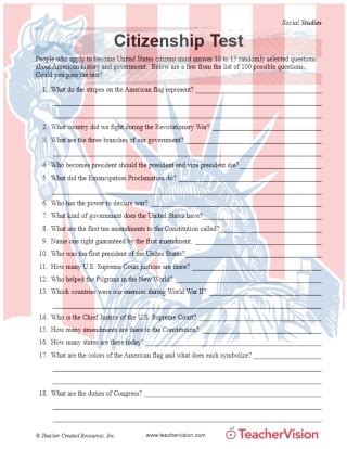 citizenship questions printable 2021 pdf