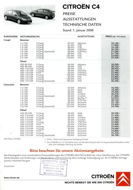 citroen c4 price list