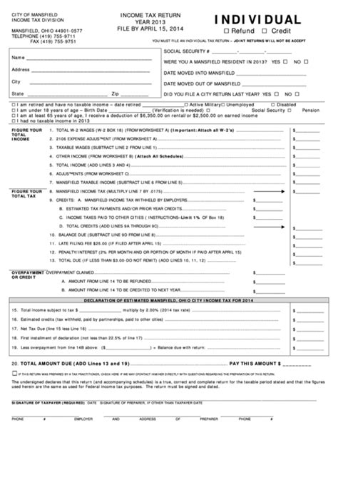 city of mansfield income tax form