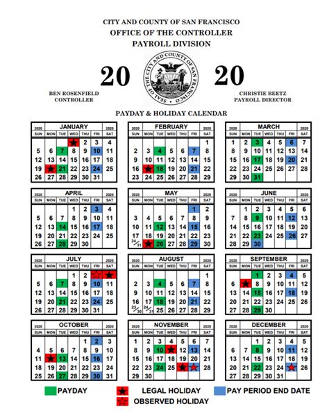 city of san francisco payroll calendar 2024