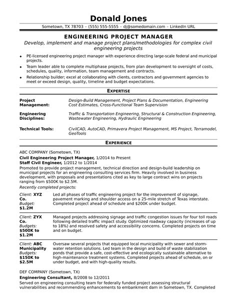 Project Manager, Construction Resume Example Free Download