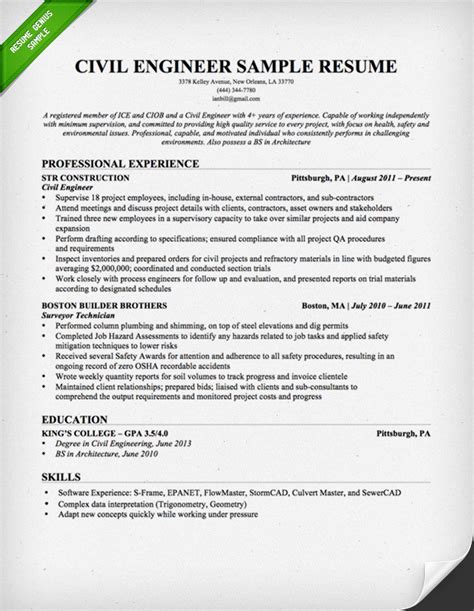 Civil Engineer Resume Template Engineer Civil Engineering