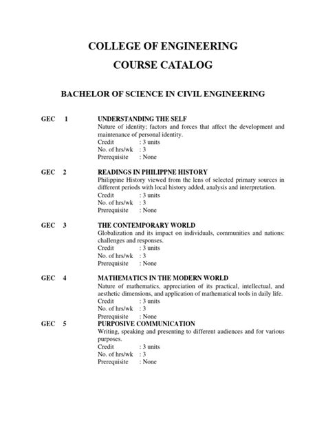 Civil Engineering Course Catalog