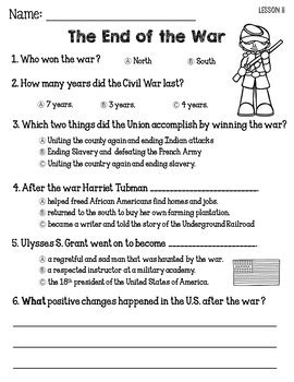 civil war for 2nd graders