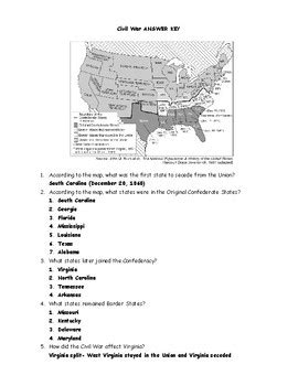 civil war map activity worksheet answers